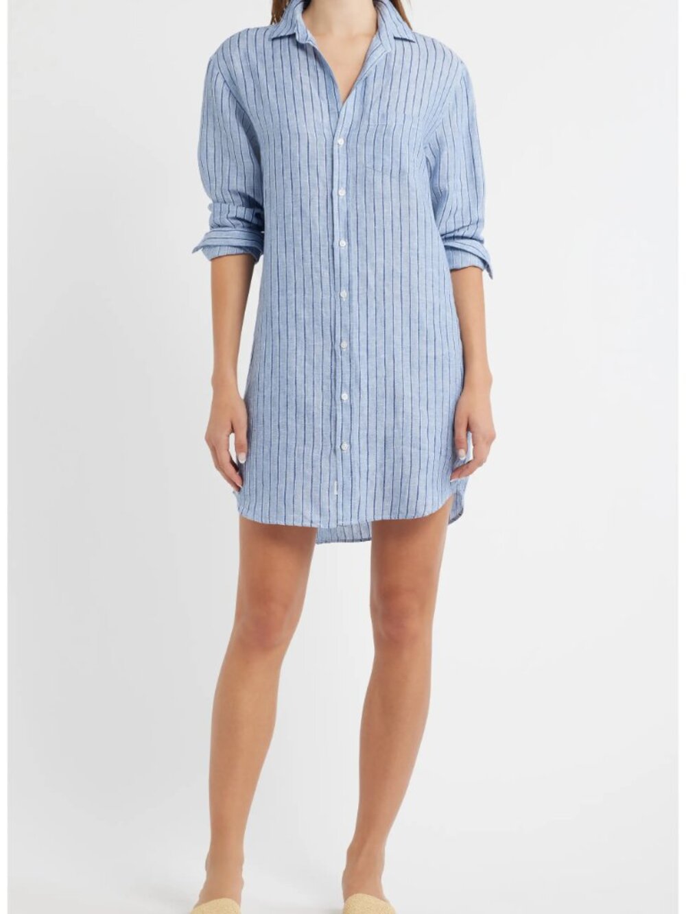 Frank & Eileen Mary Classic Long Sleeve Shirtdress Blue Striped Size M